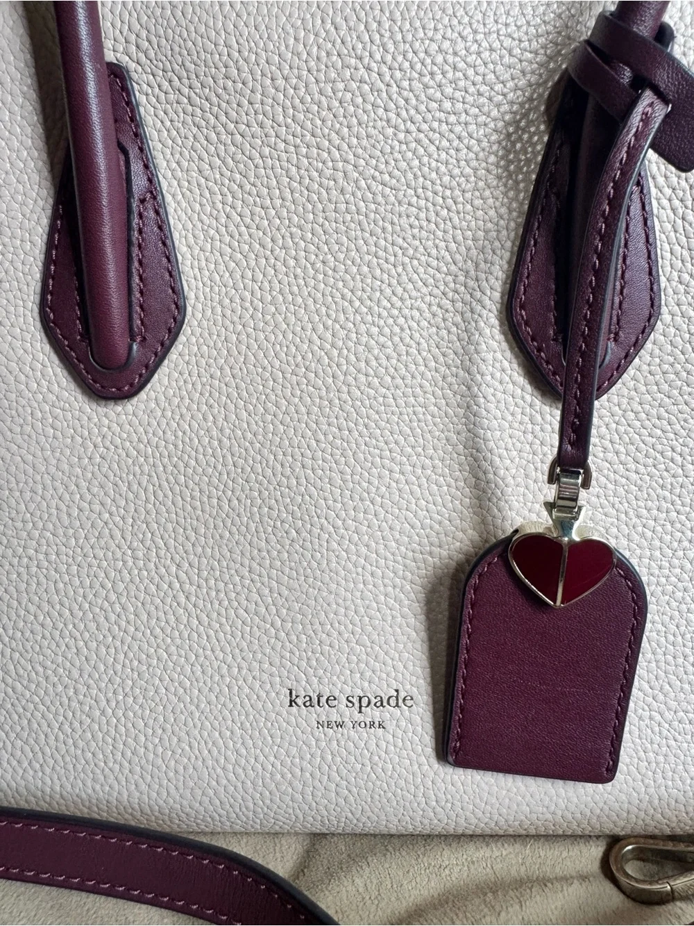 kate spade Two-Tone Pebbled Leather Tote in Blush, White and Burgundy